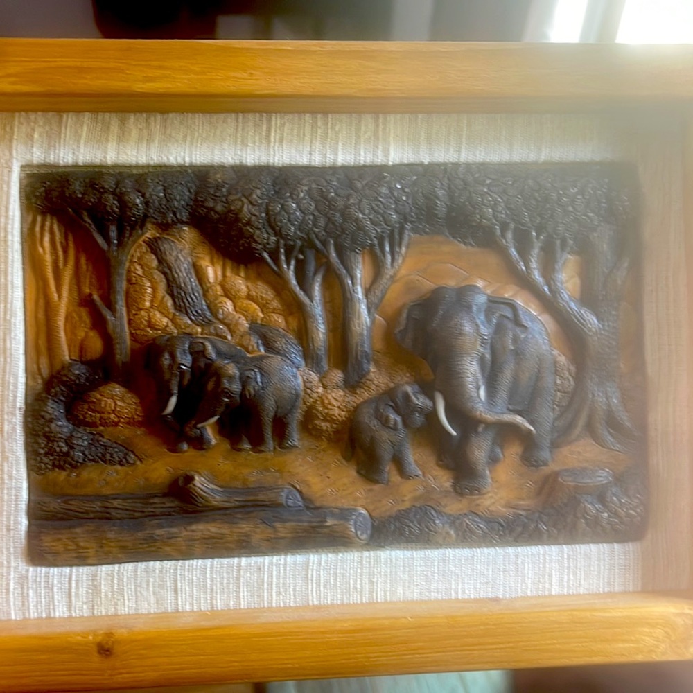 Wooden carved Elephant art wall decor 7 x10